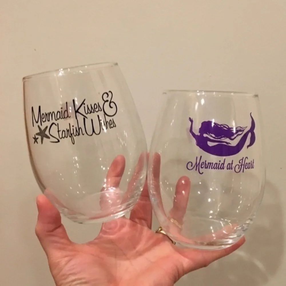 Mermaid Themed Stemless Wine Glasses NWT